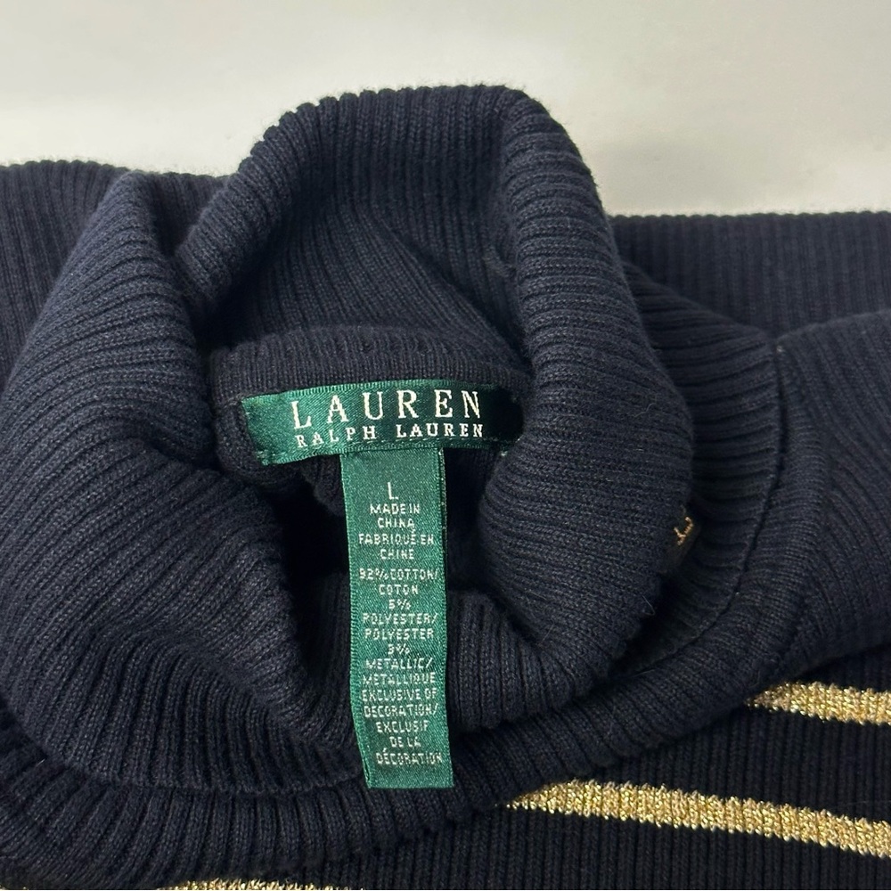 Lauren Ralph Lauren Y2K Gold Metallic Striped Classic Long Sleeve Sweater Large - Picture 9 of 9